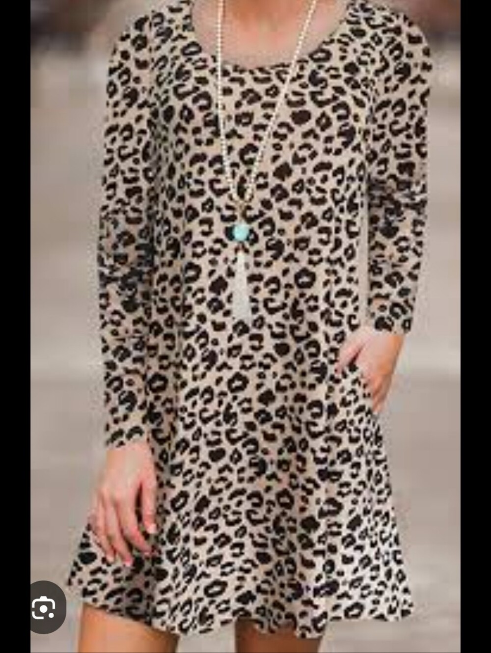 Leopard Print Long Sleeve Dress Size MED BY Mirol Strerchy